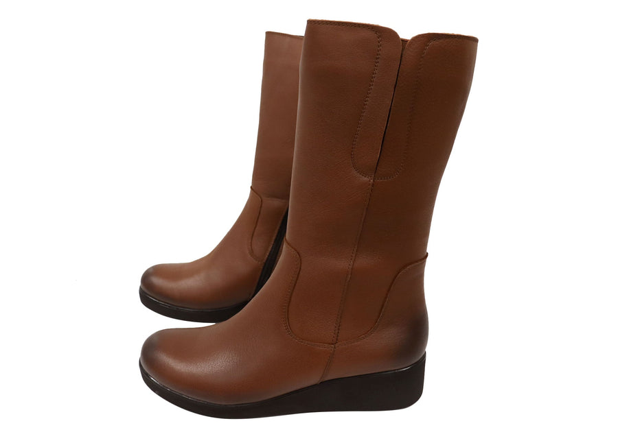 Orizonte Collas Womens European Comfortable Leather Mid Calf Boots