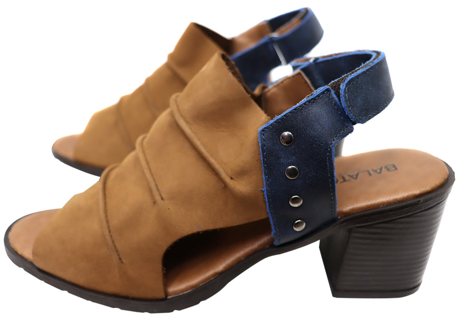 Balatore Cassie Womens Comfortable Brazilian Leather Mid Heel Sandals