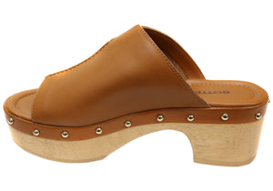 Bottero Perisa Womens Leather Comfortable Platform Slides Shoes