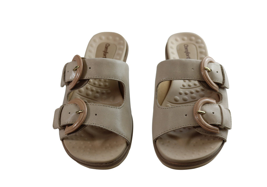 Comfortflex Daphine Womens Leather Slides Sandals Made In Brazil