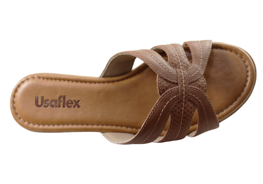 Usaflex Erin Womens Comfort Leather Slides Sandals Made In Brazil