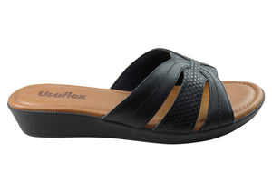 Usaflex Erin Womens Comfort Leather Slides Sandals Made In Brazil