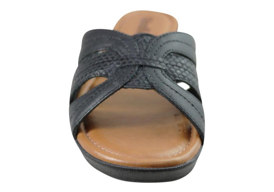 Usaflex Erin Womens Comfort Leather Slides Sandals Made In Brazil