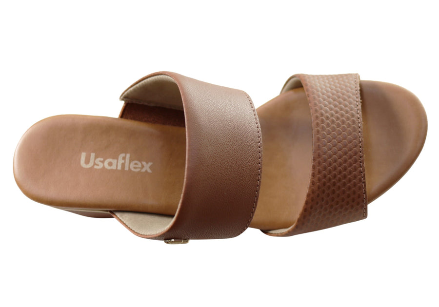 Usaflex Anita Womens Comfortable Leather Low Heel Slides Sandals