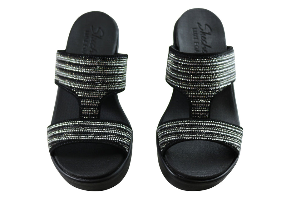 Skechers Womens Rumble On Bling Gal Wedge Slides Sandals