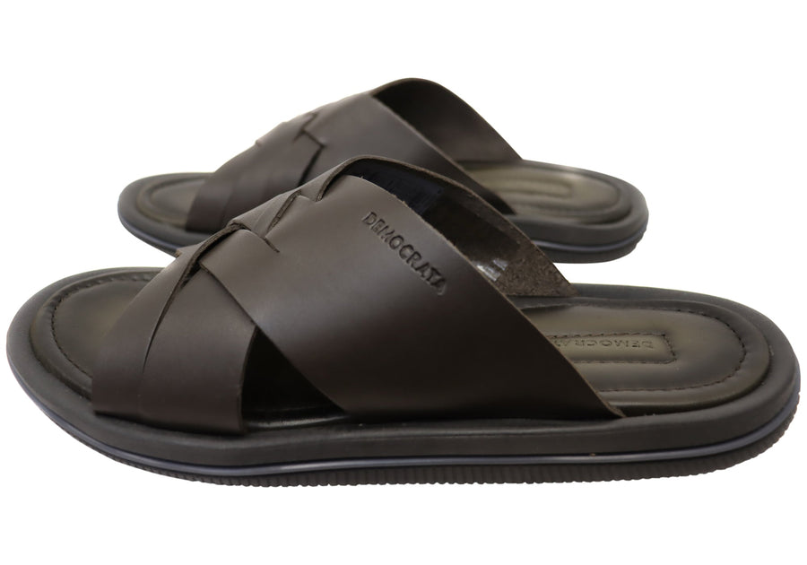 Democrata Pauly Mens Leather Comfortable Slide Sandals Made In Brazil