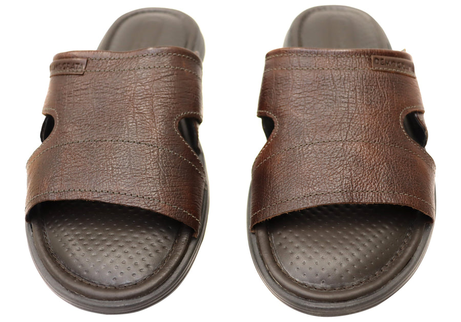 Democrata Jeff Mens Leather Comfortable Slide Sandals Made In Brazil