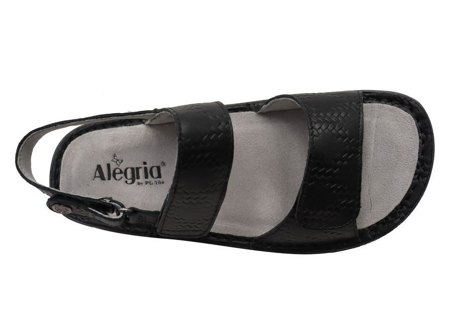 Alegria Verona Basketry Black Womens Comfortable Leather Sandals