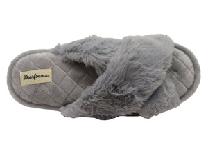 Dearfoams Womens Comfortable Jessica Furry Crossband Slide Slippers
