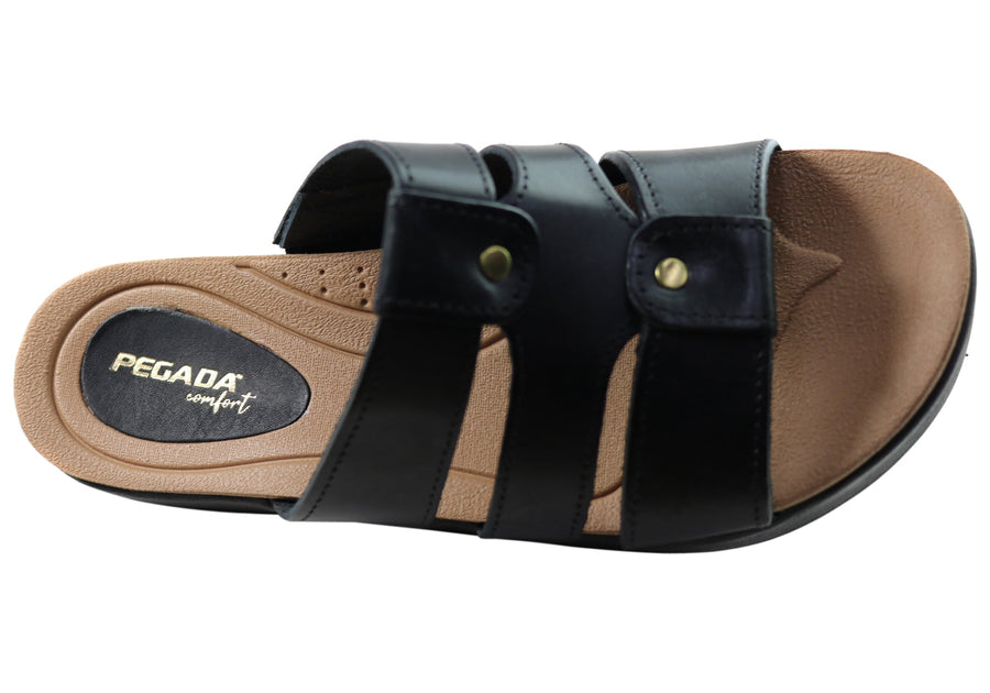 Pegada Dee Dee Womens Comfort Leather Slides Sandals Made In Brazil