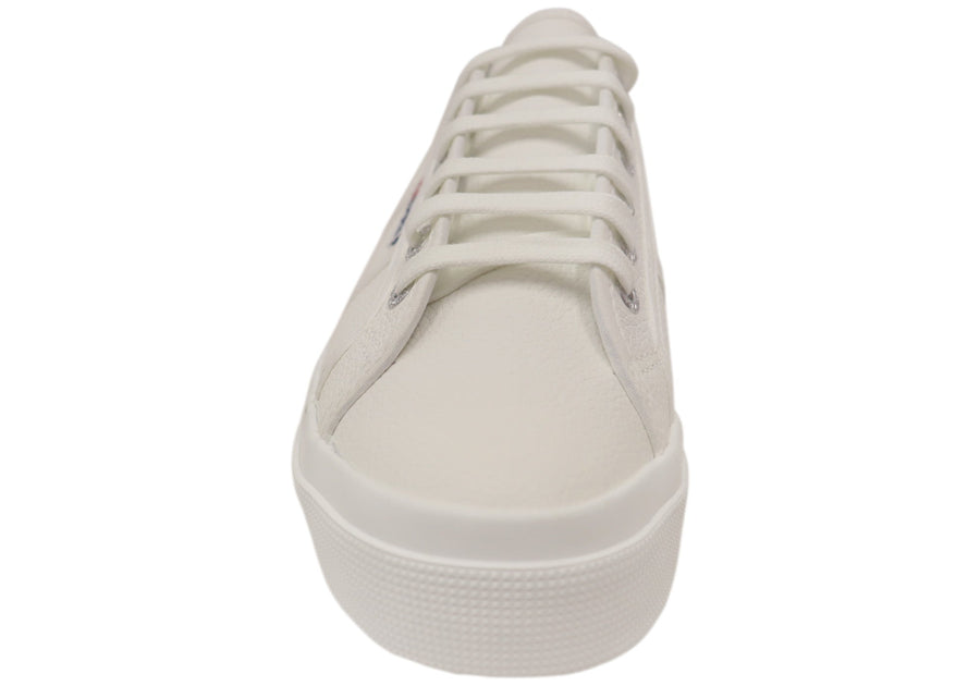 Superga Womens 2740 Platform Tumbled Leather Lace Up Shoes