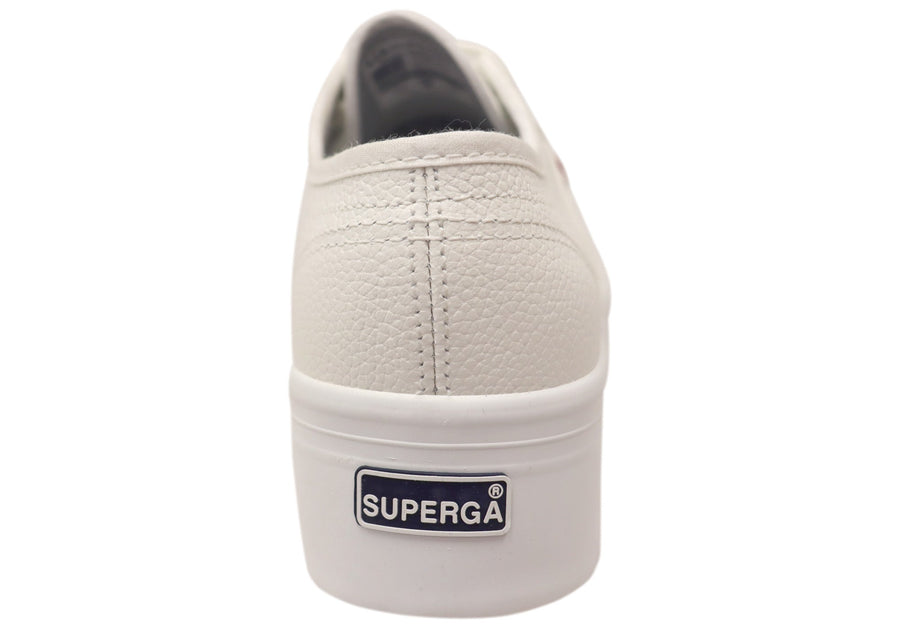 Superga Womens 2790 Tumbled Leather Platform Lace Up Shoes