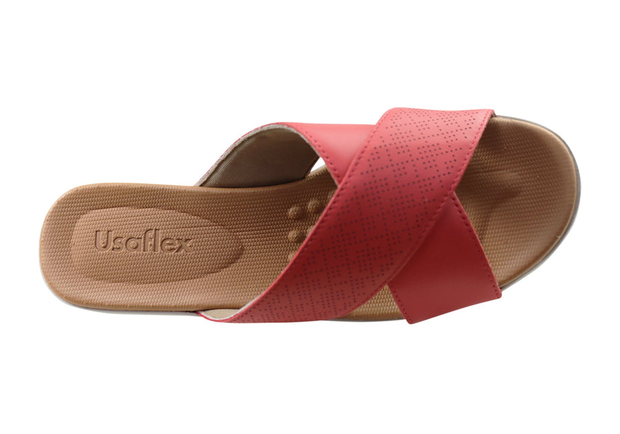 Usaflex Ginni Womens Comfort Leather Slides Sandals Made In Brazil
