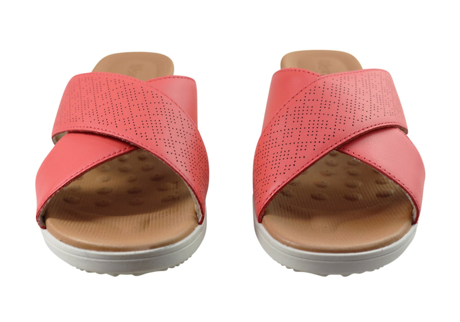 Usaflex Ginni Womens Comfort Leather Slides Sandals Made In Brazil