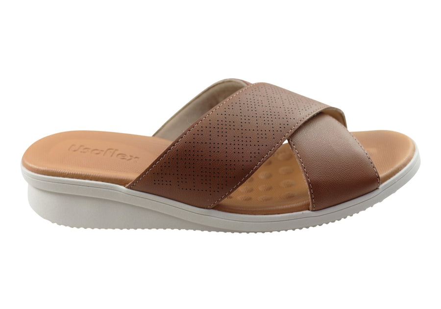 Usaflex Ginni Womens Comfort Leather Slides Sandals Made In Brazil