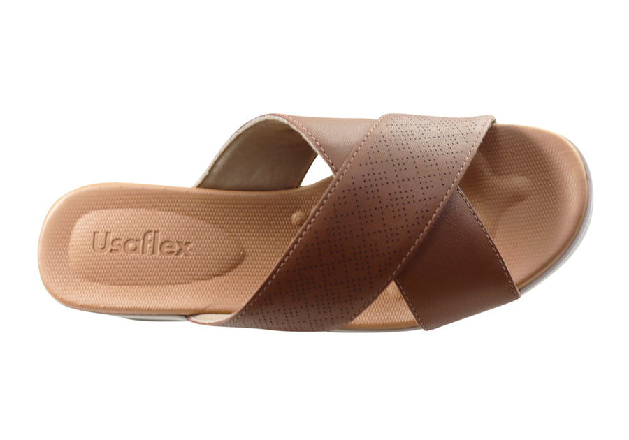 Usaflex Ginni Womens Comfort Leather Slides Sandals Made In Brazil