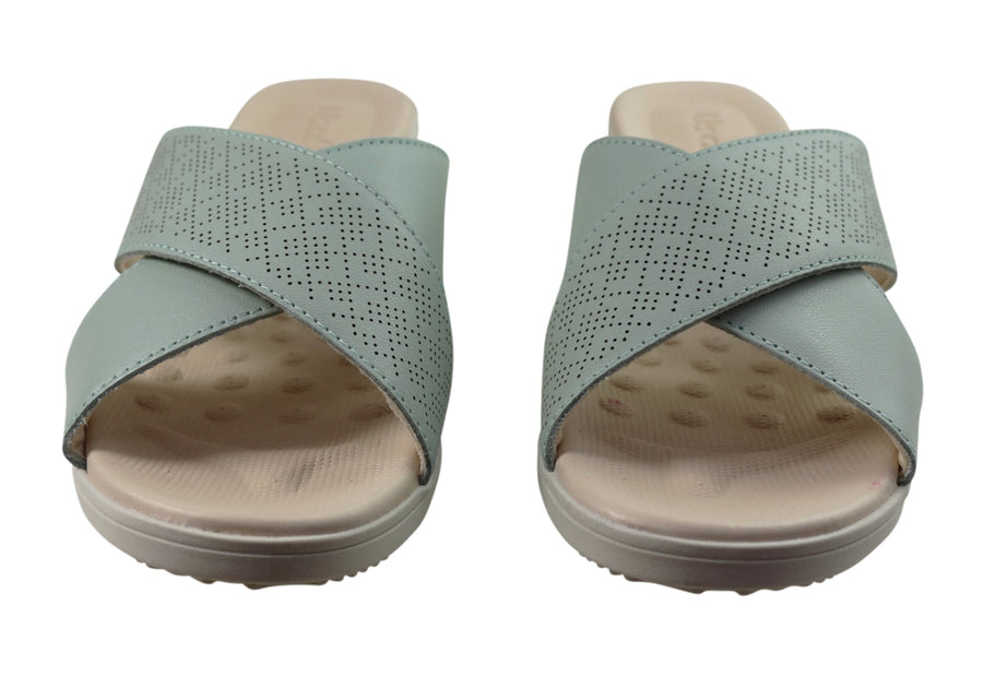 Usaflex Ginni Womens Comfort Leather Slides Sandals Made In Brazil