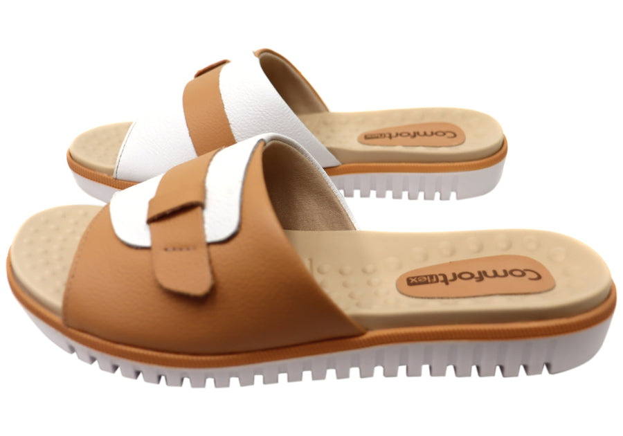 Comfortflex Samantha Womens Leather Slides Sandals Made In Brazil