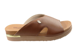 Usaflex Evoke Womens Comfort Leather Slides Sandals Made In Brazil