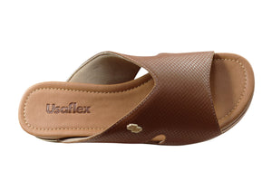 Usaflex Evoke Womens Comfort Leather Slides Sandals Made In Brazil