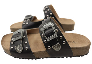 Via Paula Renee Womens Leather Comfort Slides Sandals Made in Brazil