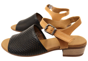 Orizonte Pinor Womens European Comfortable Low Heel Leather Sandals