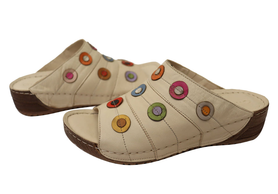 Orizonte Passion Womens European Comfortable Leather Slides Sandals