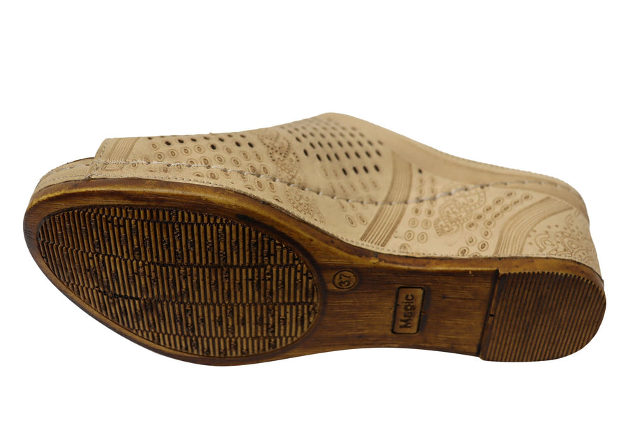 Orizonte Kingsley Womens European Comfort Leather Wedge Slides Sandals