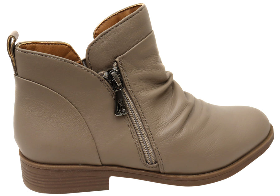 Hush Puppies Chalet Womens Comfortable Taupe Leather Ankle Boots