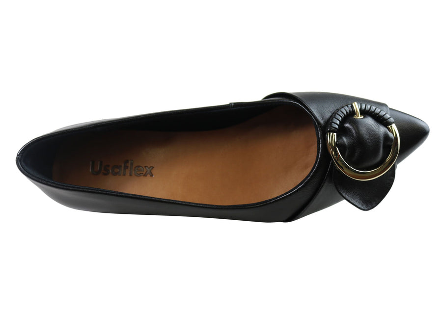 Usaflex Deliliah Womens Low Heel Leather Shoes Made In Brazil