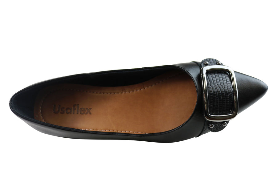 Usaflex Deliliah Womens Low Heel Leather Shoes Made In Brazil