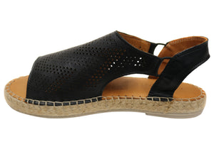 Orizonte Katrina Womens European Leather Comfort Espadrille Sandals