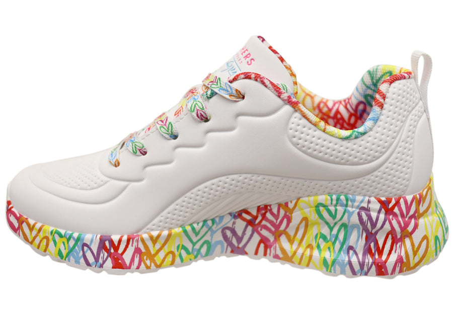 Skechers Womens X JGoldcrown Uno Lite Exuberant Hearts Shoes