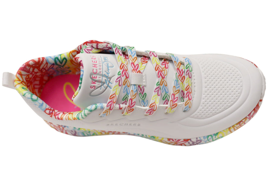 Skechers Womens X JGoldcrown Uno Lite Exuberant Hearts Shoes