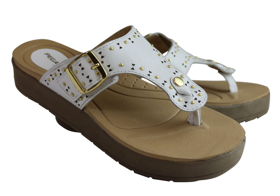 Pegada Jess Womens Cushioned Leather Sandals Thongs Made In Brazil