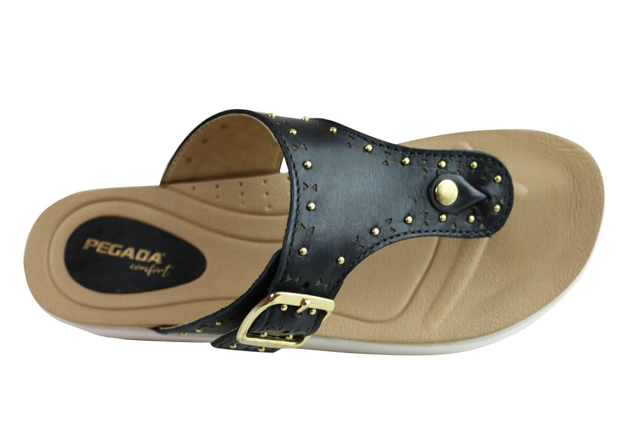 Pegada Jess Womens Cushioned Leather Sandals Thongs Made In Brazil