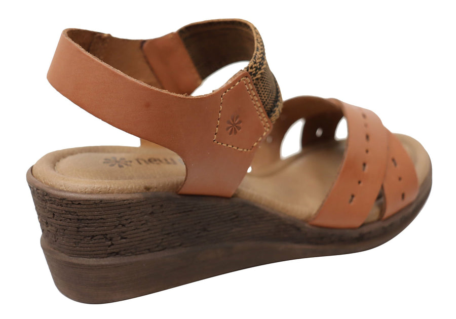 New Face Emily Womens Comfortable Leather Wedge Sandals Made In Brazil