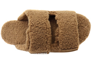 Hush Puppies Fluffy Womens Comfortable Open Toe Slippers