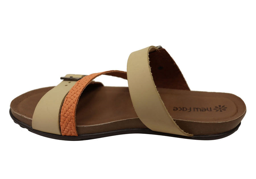 New Face Maxime Womens Comfort Leather Slides Sandals Made In Brazil