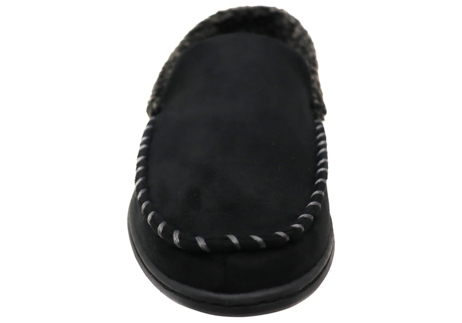 Dearfoam Mens Eli Microsuede Moccasin With Whipstitch Slippers