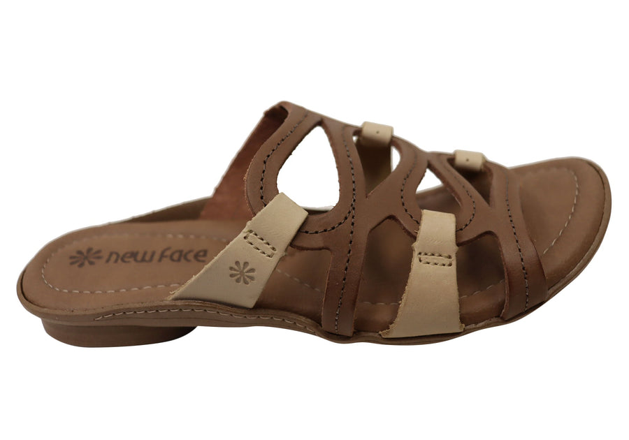 New Face Kestral Womens Comfort Leather Slides Sandals Made In Brazil
