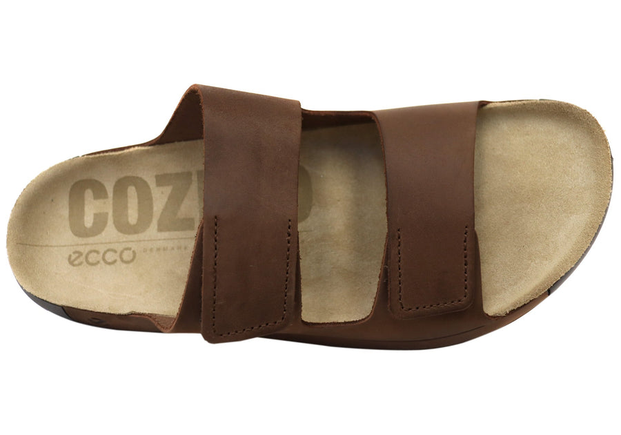 ECCO Mens Comfortable Leather 2nd Cozmo Slides Sandals