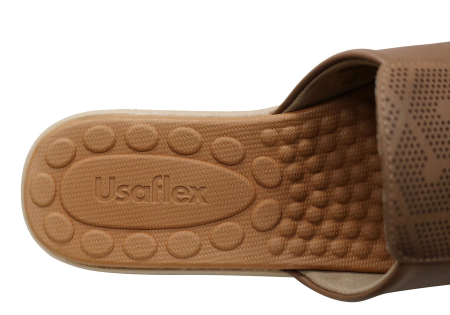 Usaflex Calla Womens Comfort Leather Slides Sandals Made In Brazil