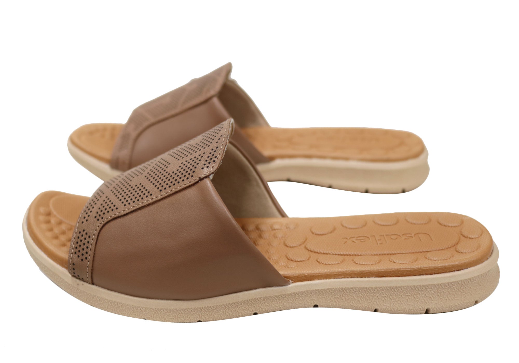 Usaflex Calla Womens Comfort Leather Slides Sandals Made In Brazil