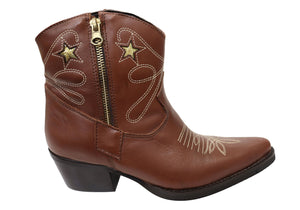 D Milton Daisy Womens Leather Western Cowboy Ankle Boots