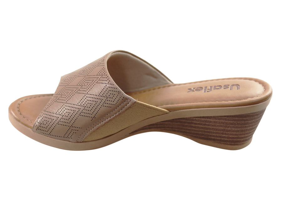 Usaflex Anatolia Womens Comfort Leather Slides Sandals Made In Brazil