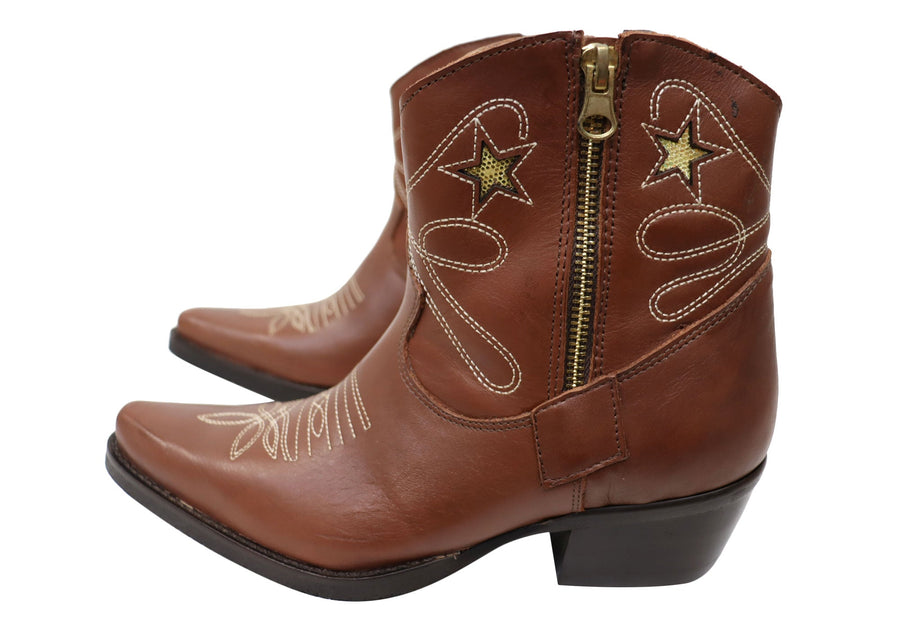 D Milton Daisy Womens Leather Western Cowboy Ankle Boots