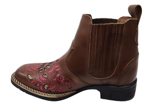 D Milton Emma Womens Leather Western Cowboy Chelsea Ankle Boots