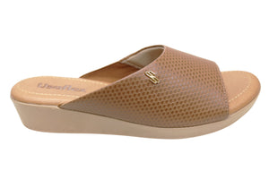Usaflex Malvina Womens Comfort Leather Slides Sandals Made In Brazil