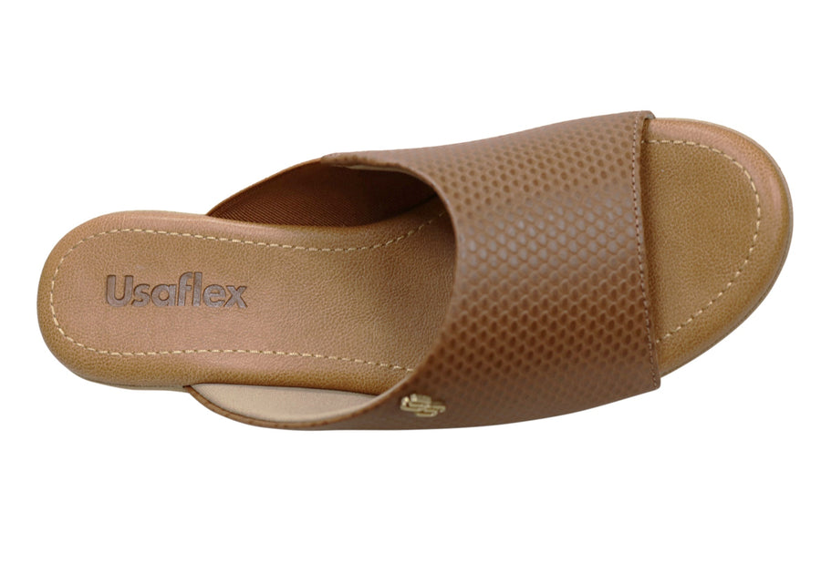 Usaflex Malvina Womens Comfort Leather Slides Sandals Made In Brazil